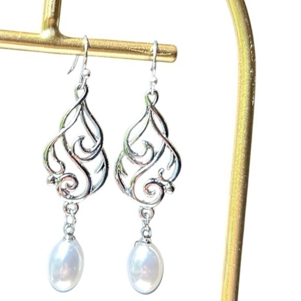 New Silver Pearl Drop Dangle Earrings